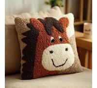 WallustrioaW 43x43cm Latch Hook Embroidery Cushion Kit,Cartoon Animal Horse 17x17in Latch Hook Cushion Kits for Adults,DIY Needlework Handmade Set Craft Sofa Home Decor