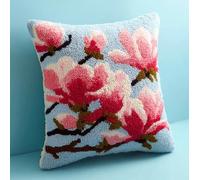 WallustrioaW 43x43cm Latch Hook Pillow Cover Kit,Magnolia Complete Needlecraft Set with Pre-Cut Yarn,Perfect Home Decor Gift for Adults Beginners