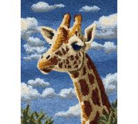 WallustrioaW African Grassland Landscape Latch Hook Rug Kit,Animal Giraffe,Carpet Crochet Yarn Kits for Adults,Latch Hook Kits for Adults Colorful Pattern Printed Canvas,52x38cm