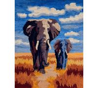 WallustrioaW African jungle Latch Hook Rug Kits,Elephant mother and child,DIY Rug Making Kits for Adults Kids Beginners Carpet Doormat Creative Gift Home Decoration,60x90cm