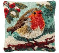 WallustrioaW Animal Bird Cross Stitch Latch Hook Sofa Cushion Cover,Christmas Robin,3D Pillow Latch Hook Embroidery Kits with Crochet Tools fit for Kids and Adults,17x17inch