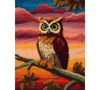 WallustrioaW Animal Bird DIY Craft Latch Hook Rug Kit,Owl on a Branch,Embroidery Kit,Latch Hook Rug for Adults and Beginners,Craft Gifts Decoration,52x38cm