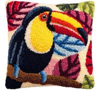 WallustrioaW Animal Bird Embroidery Latch Hook Pillow Cover Kit,Woodpecker,Cross Stitch Cushion Covers DIY Craft Needlework Latch Hook Kits for Kids Adults,17x17inch