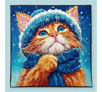 WallustrioaW Animal Cat Embroidery Latch Hook Pillow Cover Kit,Orange cat Wearing a hat and Scarf,Cross Stitch Cushion Covers DIY Craft Needlework Latch Hook Kits for Kids Adults,17x17inch