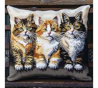 WallustrioaW Animal Cross Stitch Cushion Covers Kits,Cute cat Family,Embroidery Kit Printed Tapestry Canvas 11Ct Cushion Kit for Creative Home Décor 18x18in