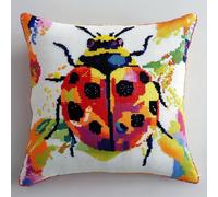 WallustrioaW Animal Cross Stitch Cushion Kit Pillow,Colorful Ladybug DIY Embroidery Cross Stitch Cushion Kits Needlework 11ct Stitched Pillow Cover,45x45cm