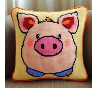 WallustrioaW Animal Cross Stitch Embroidery Cushion Kits,A Cartoon Pig Stitched Pillow Cover Kit for Adults Beginners 11ct Needlework Set Decoration 18x18in