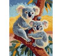 WallustrioaW Animal DIY Carpet Latch Hook Kits,Two Koalas on a Branch,Latch Hook Rug Kits for Adults Beginners DIY Needlework Crocheting Rug Home Decor,55x75cm