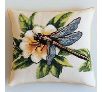 WallustrioaW Animal DIY Embroidery Cross Stitch Cushion Kit,Dragonfly on Flowers,Tapestry Pillow kit 45x45cm Stitch Set for Living Room Sewing Supplies Adults Beginners Gift