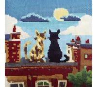WallustrioaW animal DIY Hooks Knitted Embroidered Pillow Cover,Cat on the roof,Latch Hook Kit Cushion,Arts Craft for Home Sofa Furniture,17x17inch