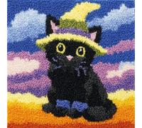 WallustrioaW Animal DIY Latch Hook Kits,A Black cat,3D Pillow Materials Package Latch Hook Embroidery Kits,Sofa Cushion Cover for Kids and Adults,43x43cm