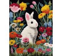 WallustrioaW Animal DIY Latch Hook Rug Kits for Beginners Adults,Rabbit in The Flowers,Latch Hook Rug Kits Carpet Making Crafts DIY Craft Gifts,60x90cm