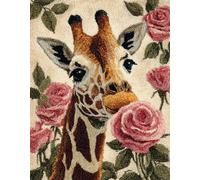 WallustrioaW Animal DIY Latch Hook Rug Kits,Giraffe and Flowers,Pre-Printed Canvas DIY Rug Making Kit,Cross Stitch Carpet Crochet Crafts - Home Decor Project,90x120cm