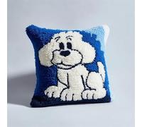 WallustrioaW Animal Dog Cross Stitch Latch Hook Sofa Cushion Cover,Cartoon Poodle Puppy,3D Pillow Latch Hook Embroidery Kits with Crochet Tools fit for Kids and Adults,17x17inch