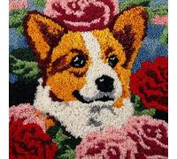 WallustrioaW Animal Dog Cross Stitch Latch Hook Sofa Cushion Cover,Cute Corgi,3D Pillow Latch Hook Embroidery Kits with Crochet Tools fit for Kids and Adults,17x17inch