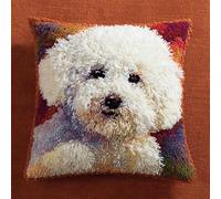 WallustrioaW Animal Dog DIY Embroidery Pillow Case Latch Hook Kits,Cute White Dog,Cross Stitch Kits Needlework Sets Decoration Embroidery Pillow Cushion,17x17inch