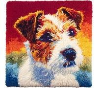 WallustrioaW Animal Dog DIY Latch Hook Kits,Cute Jack Russell Terrier,3D Pillow Materials Package Latch Hook Embroidery Kits,Sofa Cushion Cover for Kids and Adults,43x43cm