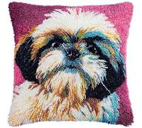 WallustrioaW Animal Dog DIY Latch Hook Kits,Cute Shih Tzu Puppy,3D Pillow Materials Package Latch Hook Embroidery Kits,Sofa Cushion Cover for Kids and Adults,43x43cm