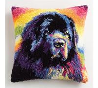 WallustrioaW Animal Dog DIY Latch Hook Kits,Newfoundland,3D Pillow Materials Package Latch Hook Embroidery Kits,Sofa Cushion Cover for Kids and Adults,43x43cm