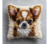 WallustrioaW Animal Dog Latch Hook Case Kits for Adults,Cute Chihuahua,DIY Crochet Pillow Kit Pre-Printed Pillowcase,Needlework Cushion Cover for Sofa Decoration,17x17in