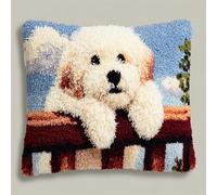 WallustrioaW Animal Dog Latch Hook Kit Cushion for Adults,A White Puppy,DIY Craft Latch Hook Rug Kits 43x43cm,Embroidery Pillow Cover for Christmas,Gifts,17x17inch