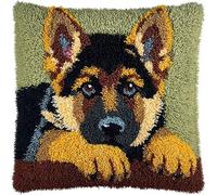 WallustrioaW Animal Dog Latch Hook Kit Cushion for Adults,German Shepherd Puppy,DIY Craft Latch Hook Rug Kits 43x43cm,Embroidery Pillow Cover for Christmas,Gifts,17x17inch