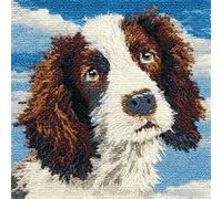 WallustrioaW Animal Dog Latch Hook Kit Cushion,Latch Hook Kit,Adorable Charles Spaniel,DIY Pillow Materials for Beginners Kids Adults,Home Art Decorative,17x17inch