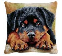 WallustrioaW Animal Dog Latch Hook Kit for Adults,Rottweiler,DIY Cross Stitch Embroidery Cushion Kit for Kids DIY Craft Pillow Cover Making,17x17inch