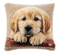 WallustrioaW Animal Dog Latch Hook Kits 17x17in,Latch Hook Cushion Kits,Labrador Retriever Puppy,DIY Cross Stitch Sofa Cushion Cover for Adults,Christmas/Birthday Gifts43x43cm
