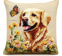 WallustrioaW Animal Dog Latch Hook Kits for Adults,Beginners,Labrador Retriever in Flowers,Latch Hook Kit Cushion Cushion Cover Making,Latch Hook for A Starter Project DIY Latch Hook,17x17inch