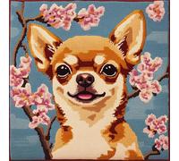 WallustrioaW Animal Dog Latch Hook Kits for Adults,Beginners,Plum Blossom Branches and Chihuahua,Latch Hook Kit Cushion Cushion Cover Making,Latch Hook for A Starter Project DIY Latch Hook,17x17inch