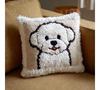 WallustrioaW Animal Dog Latch Hook Kits for Adults Kids,Cute White Puppy,DIY Latch Hook Pillow Kit Pre-Printed Cross-Stitch Embroidery Cushion for Home Sofa Decoration 17x17in