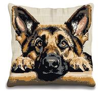 WallustrioaW Animal Dog Latch Hook Kits Pillow DIY,German Shepherd Pet Dog,Rug Crochet Hook Cushion Making Kits with Preprinted Pattern DIY Handmade Home Sofa Cushion Kits Decor,17x17inch