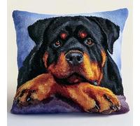 WallustrioaW Animal Dog Latch Hook Kits Pillowcase Embroidery Kit,Rottweiler,Latch Hook Cushion Cover for Adults and Beginners,Pillow Cover Sofa Cushion Craft,17x17inch