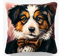 WallustrioaW Animal Dog Latch Hook Pillow Case Kits,A Gentleman Sheepdog,DIY Latch Hook Cushion Kits 43x43cm,Printed Canvas Embroidery Pillow for Beginners,17x17inch