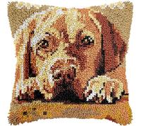 WallustrioaW Animal Dog Latch Hook Pillow Case Kits Embroidery Kits,Labrador,Needlework Latch Hook Cushion Cover,DIY Home Decorations Handmade Craft Kits,17x17inch
