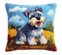 WallustrioaW Animal Dog Latch Hook Pillow Cover Kits,Schnauzer on The Grass,Latch Hook Cushion Kit 17x17Inch,Cross Stitch Embroidery Cushion for Adults and Beginners,43x43cm