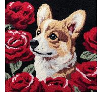 WallustrioaW Animal Dog Pre Printed Latch Hook Kits for Adults Beginners,Cute Corgi,DIY Needlework Pillow Cover Cushion Making Kit for Christmas Birthday Gift,17x17inch