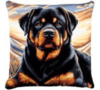WallustrioaW Animal Dog Stamped Cross-Stitch Pillow Kit,Rottweiler,Cushion Needlework Kit with Embroidery Pattern on Cotton Canvas Holiday,Gift Kits 18x18in