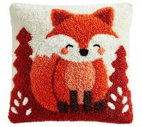 WallustrioaW Animal Embroidery Latch Hook Pillow Cover Kit,Cartoon Fox,Cross Stitch Cushion Covers DIY Craft Needlework Latch Hook Kits for Kids Adults,17x17inch