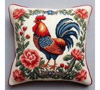 WallustrioaW Animal Latch Hook Cushion Kit DIY 17x17in,Beautiful Big Cock and Flowers,Latch Hook Pillow Case Kits,Arts and Crafts Crochet Needlework Home Decor,43x43cm