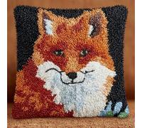 WallustrioaW Animal Latch Hook Cushion Kit Pre Printed,Red Fox,Handmade Cushion Crochet Yarn Embroidery for Adults Kids, Beginners,Birthday Gift,43x43cm