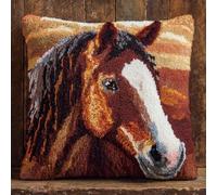 WallustrioaW Animal Latch Hook Kit Cushion for Adults,Horse Couple,DIY Craft Latch Hook Rug Kits 43x43cm,Embroidery Pillow Cover for Christmas,Gifts,17x17inch