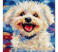 WallustrioaW Animal Latch Hook Kit Cushion Latch Hook Kit,Cute White Bichon Frise,DIY Pillow Materials Hooks Knitted Embroidered Pillow Embroidery Latch Hook Carpet Kit,17x17inch