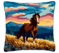 WallustrioaW Animal Latch Hook Kit for Adults,Horse Couple,DIY Cross Stitch Embroidery Cushion Kit for Kids DIY Craft Pillow Cover Making,17x17inch
