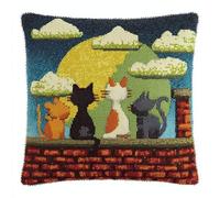 WallustrioaW Animal Latch Hook Kits for Adults,Beginners,Cat on The roof,Latch Hook Pillow Case Kits,DIY Cushion Cross Stitch Pillow Cover Home Decor,17x17in