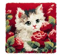 WallustrioaW Animal Latch Hook Kits for Adults,Beginners,Flowers and Cats,Latch Hook Pillow Case Kits,DIY Cushion Cross Stitch Pillow Cover Home Decor,17x17in