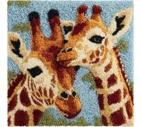 WallustrioaW Animal Latch Hook Kits Pillowcase Embroidery Kit,Giraffe Mother and Child,Latch Hook Cushion Cover for Adults and Beginners,Pillow Cover Sofa Cushion Craft,17x17inch