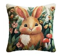 WallustrioaW Animal Latch Hook Pillow Cover Kits,Cartoon Rabbit in Flowers,Latch Hook Cushion Kit 17x17Inch,Cross Stitch Embroidery Cushion for Adults and Beginners,43x43cm