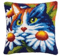 WallustrioaW animal Latch Hook Pillow Kit for Adults Kids,Flowers and cats,DIY Pillow Case Making Needlework Cushion Cover Hand Craft Crochet for Family,17x17inch